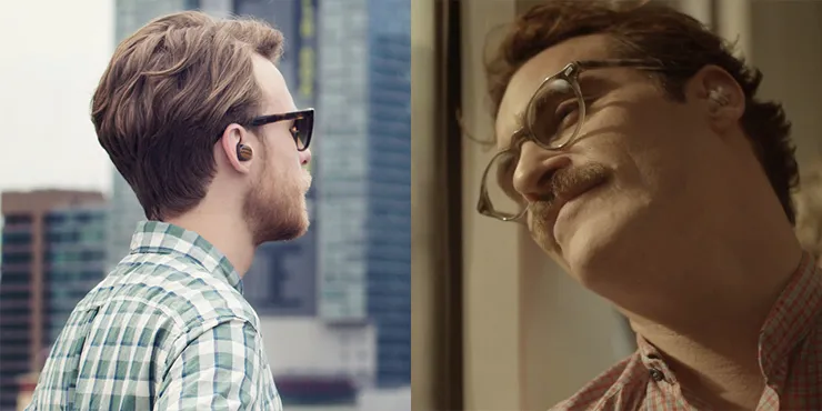 The Moto Hint is on the left, Theodore with his earpiece is on the right